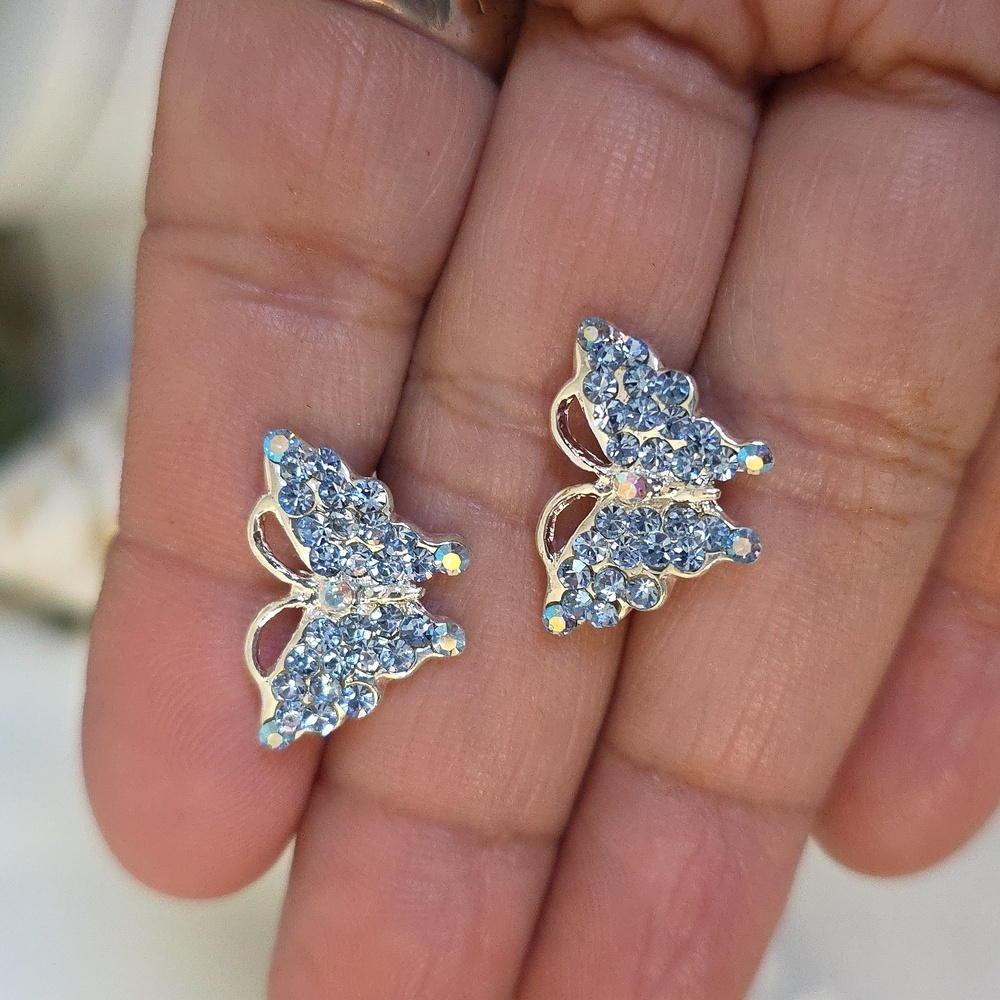 Set of 12 Silver Blue Rhinestone Butterfly Hair Pins